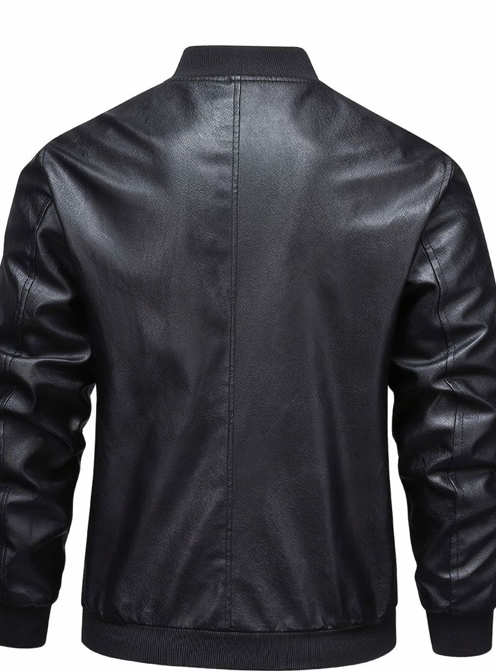 Men's Slim Faux Leather Zip Bomber with Front Pockets
