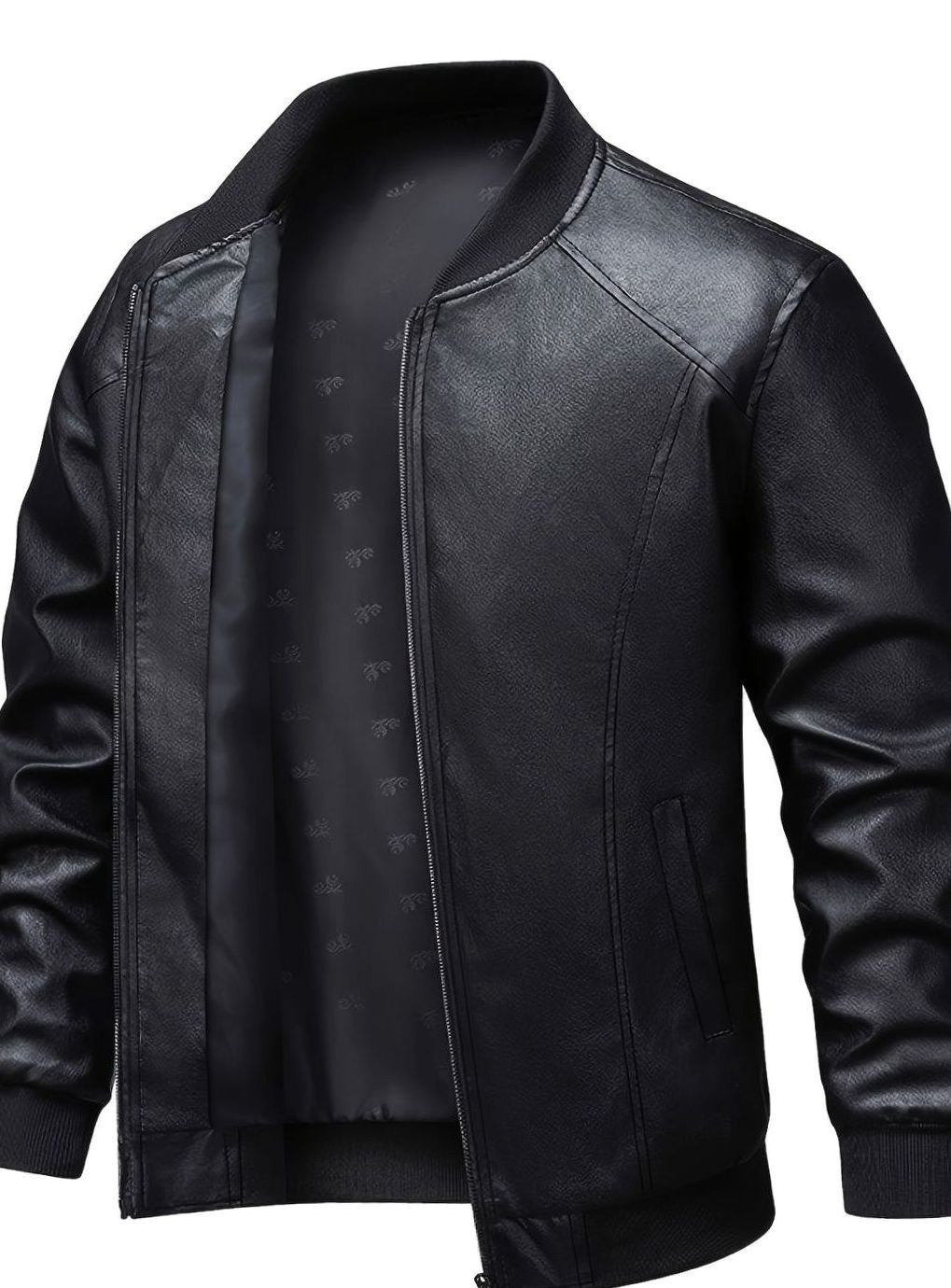 Men's Slim Faux Leather Zip Bomber with Front Pockets