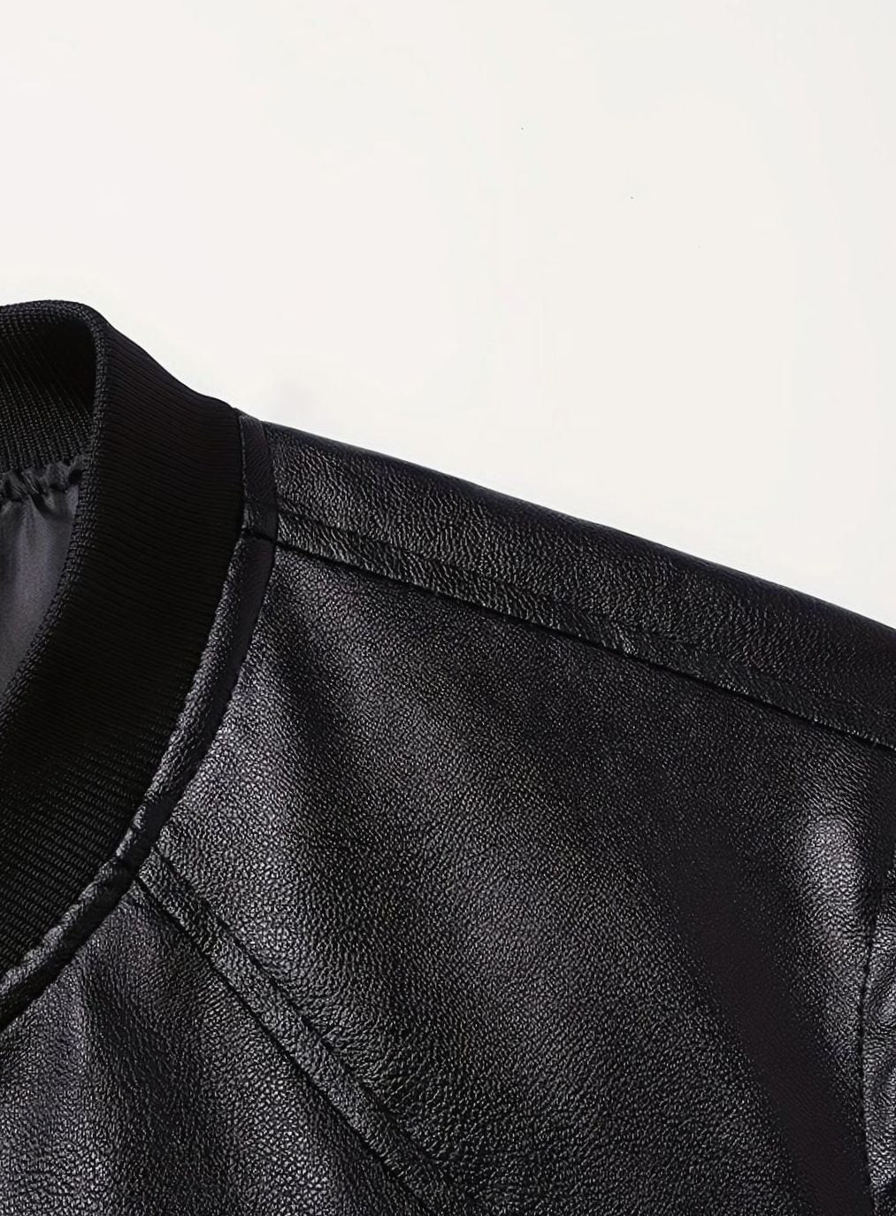 Men's Slim Faux Leather Zip Bomber with Front Pockets