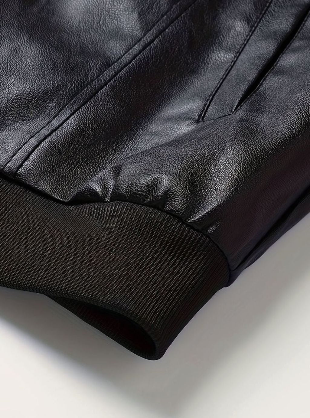 Men's Slim Faux Leather Zip Bomber with Front Pockets