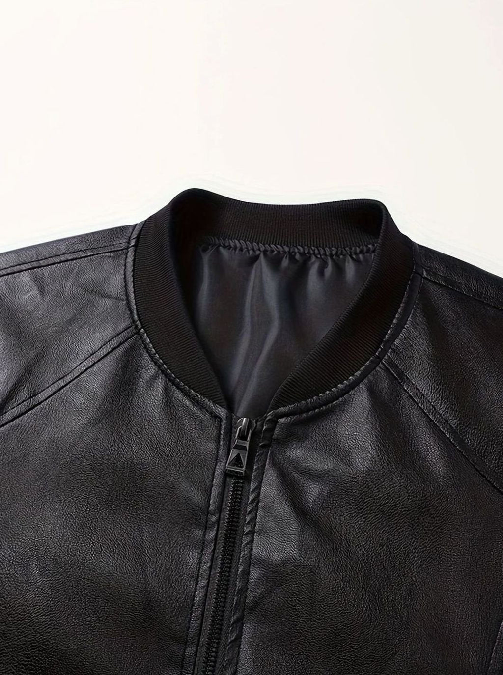 Men's Slim Faux Leather Zip Bomber with Front Pockets