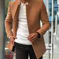 Men's Minimalist Stand-Collar Slim Long Coat - Khaki
