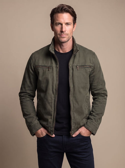 Men's Brushed Slim-Fit Utility Bomber with Stand Collar