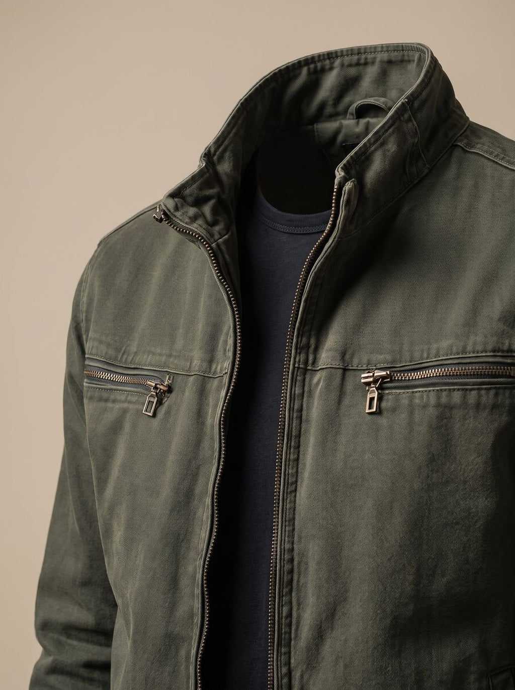Men's Brushed Slim-Fit Utility Bomber with Stand Collar