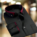 Men's Tailored Button-Down Shirt with Two-Tone Cuffs and Collar - Black