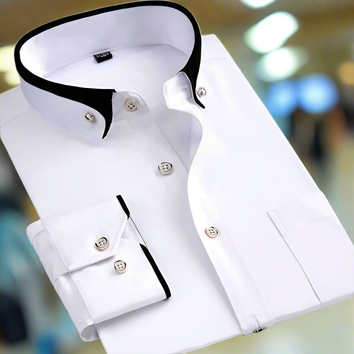 Men's Tailored Button-Down Shirt with Two-Tone Cuffs and Collar - White