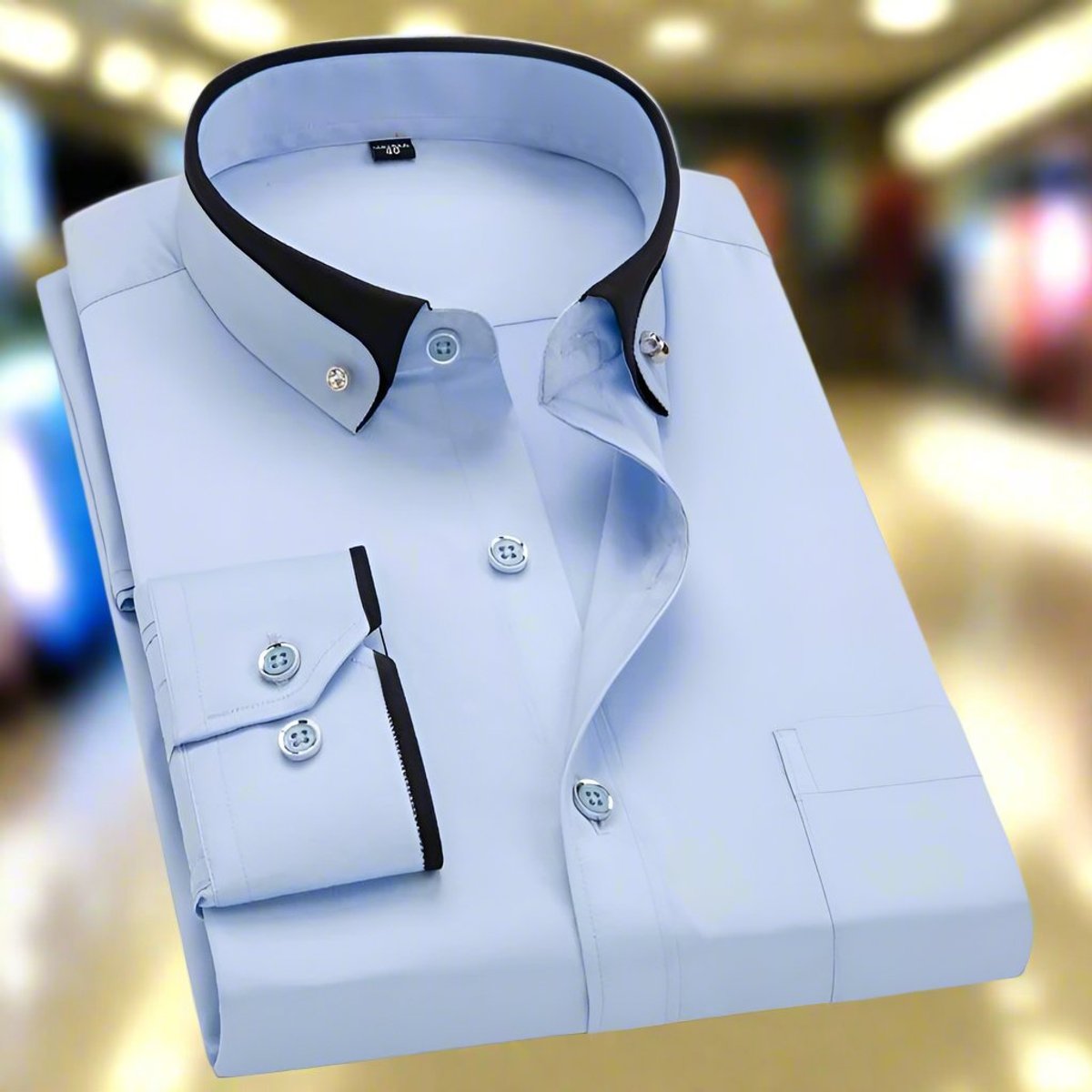 Men's Tailored Button-Down Shirt with Two-Tone Cuffs and Collar - Light Blue