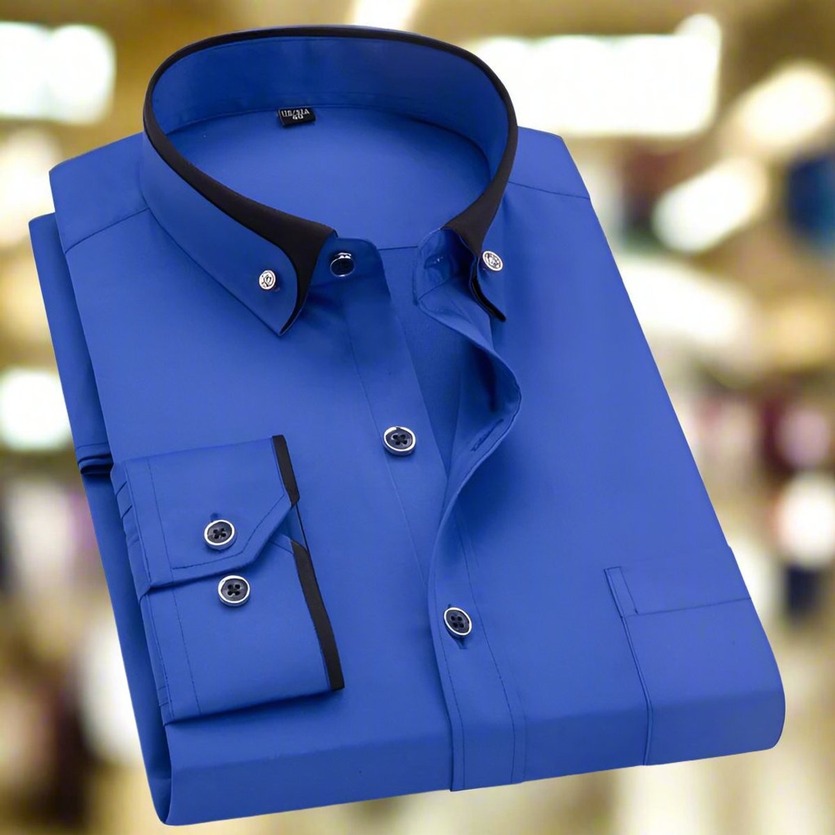 Men's Tailored Button-Down Shirt with Two-Tone Cuffs and Collar - Blue