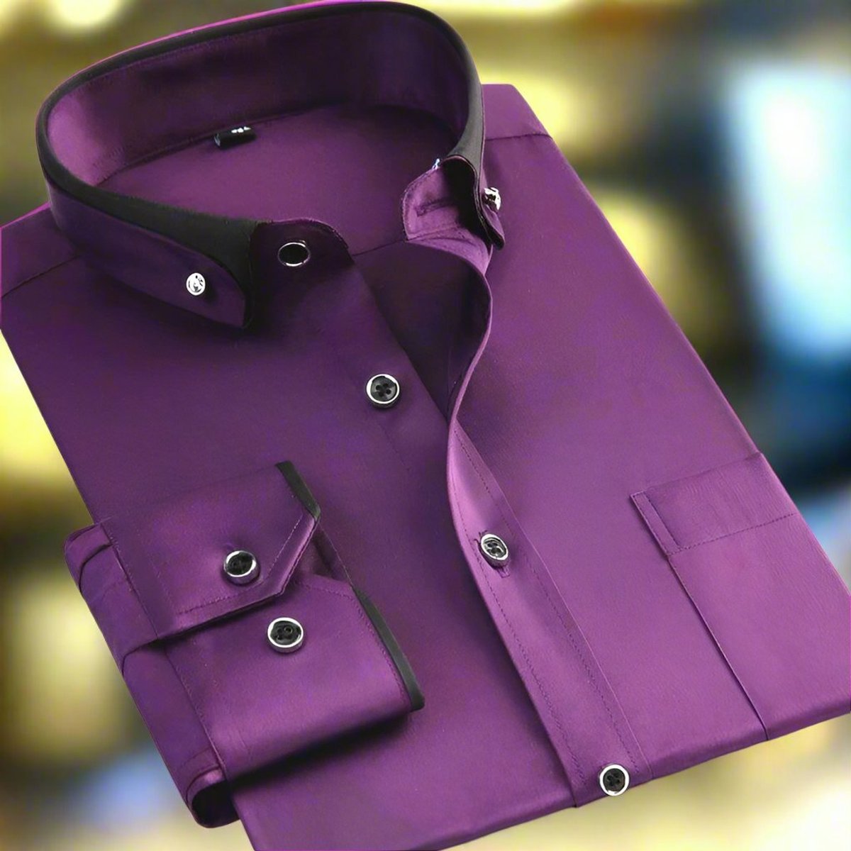 Men's Tailored Button-Down Shirt with Two-Tone Cuffs and Collar - Lilac