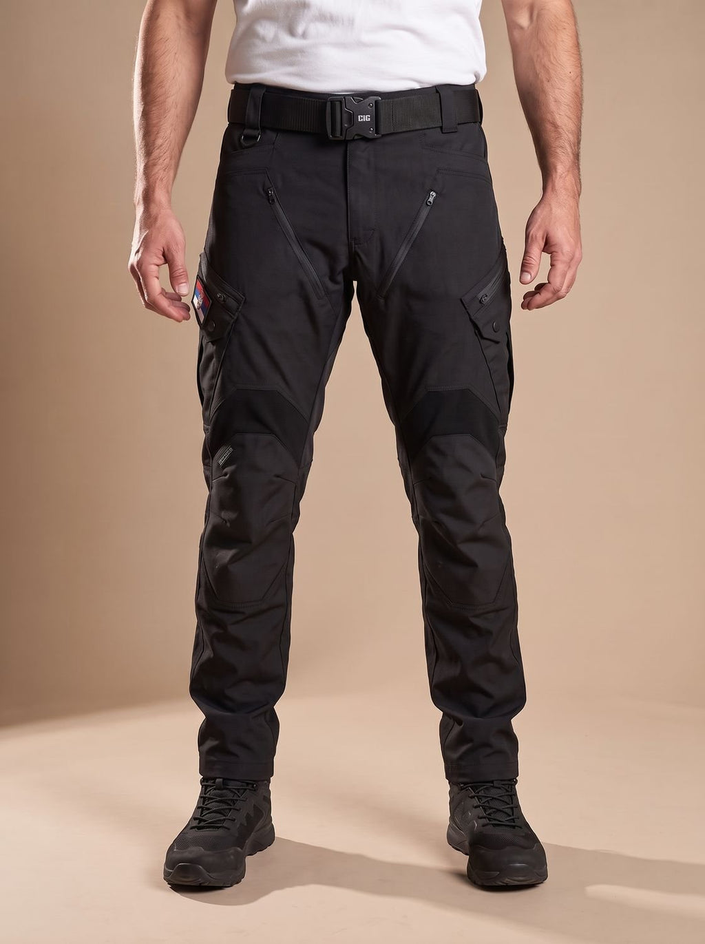 Men's Water-Repellent Work Pants with Multiple Cargo Pockets - Black