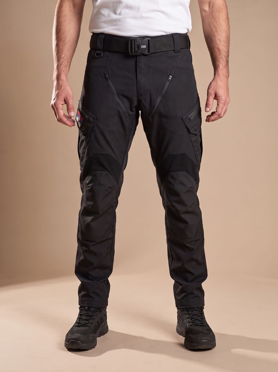 Men's Water-Repellent Work Pants with Multiple Cargo Pockets - Black
