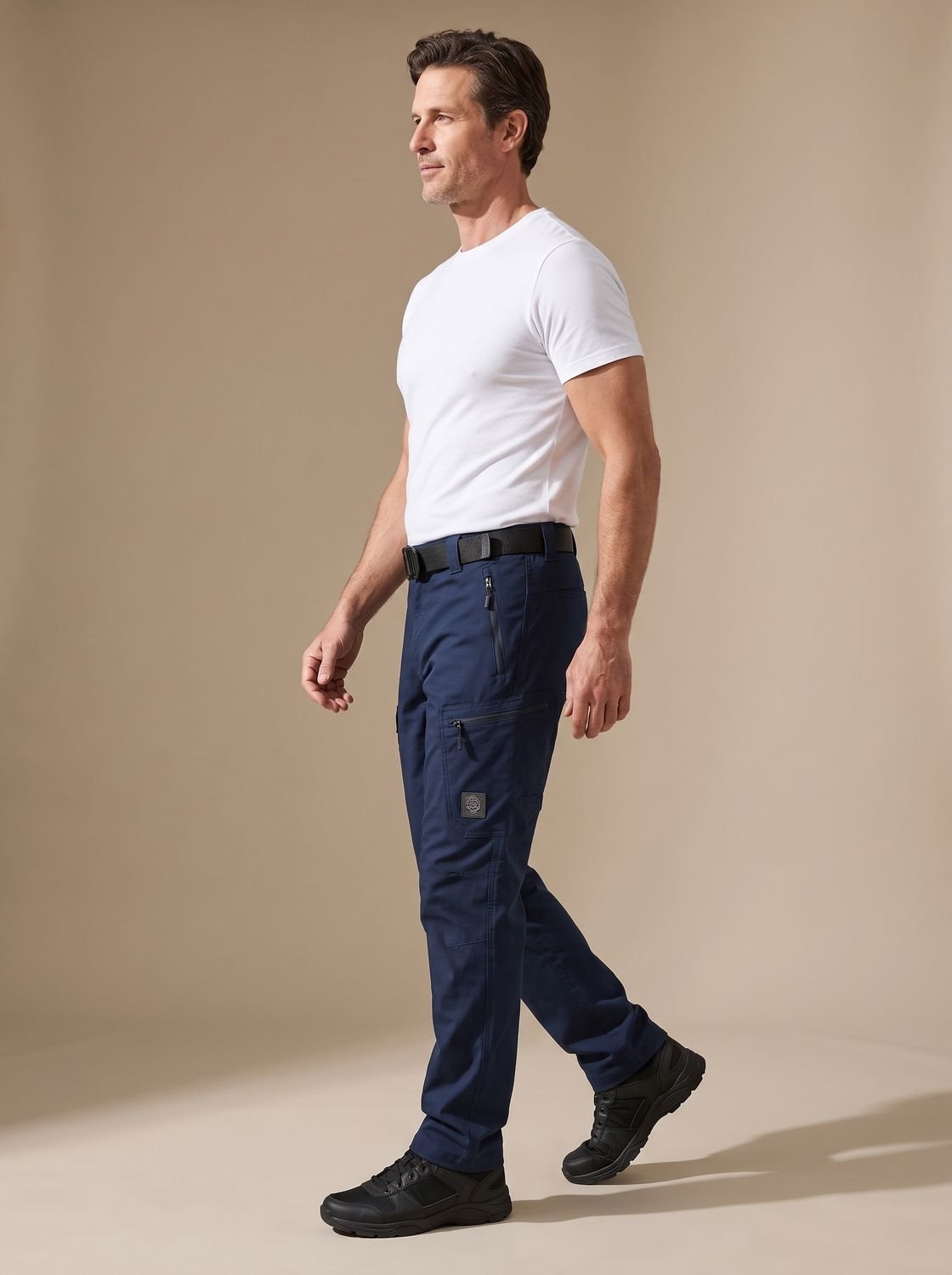 Men's Water-Repellent Work Pants with Multiple Cargo Pockets - Navy