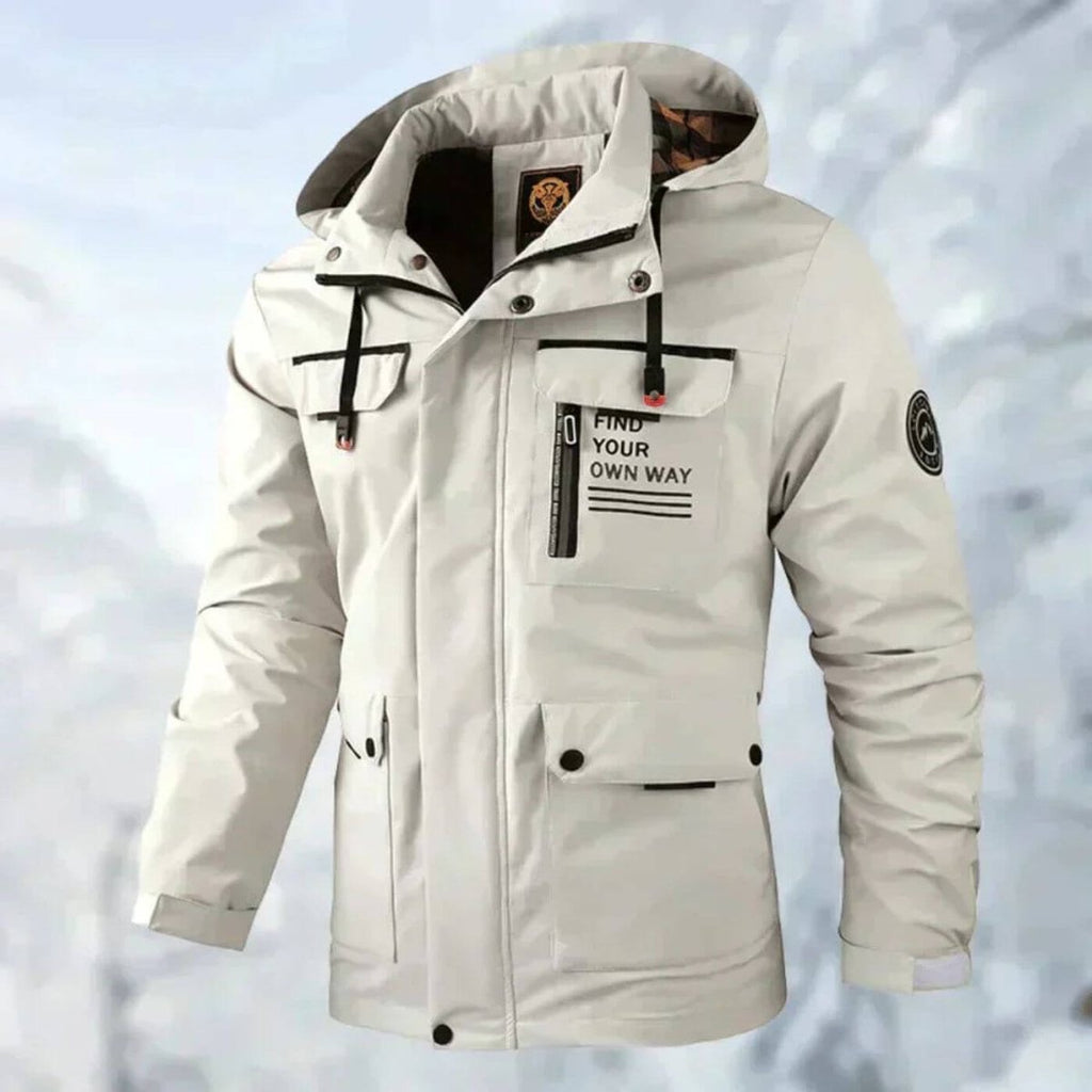 Men's Windproof Rain Jacket in Quilted Polyester with Removable Hood - White