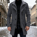 Men's Notch-Collar Double-Breasted Wool Overcoat with Side Zip - Gray