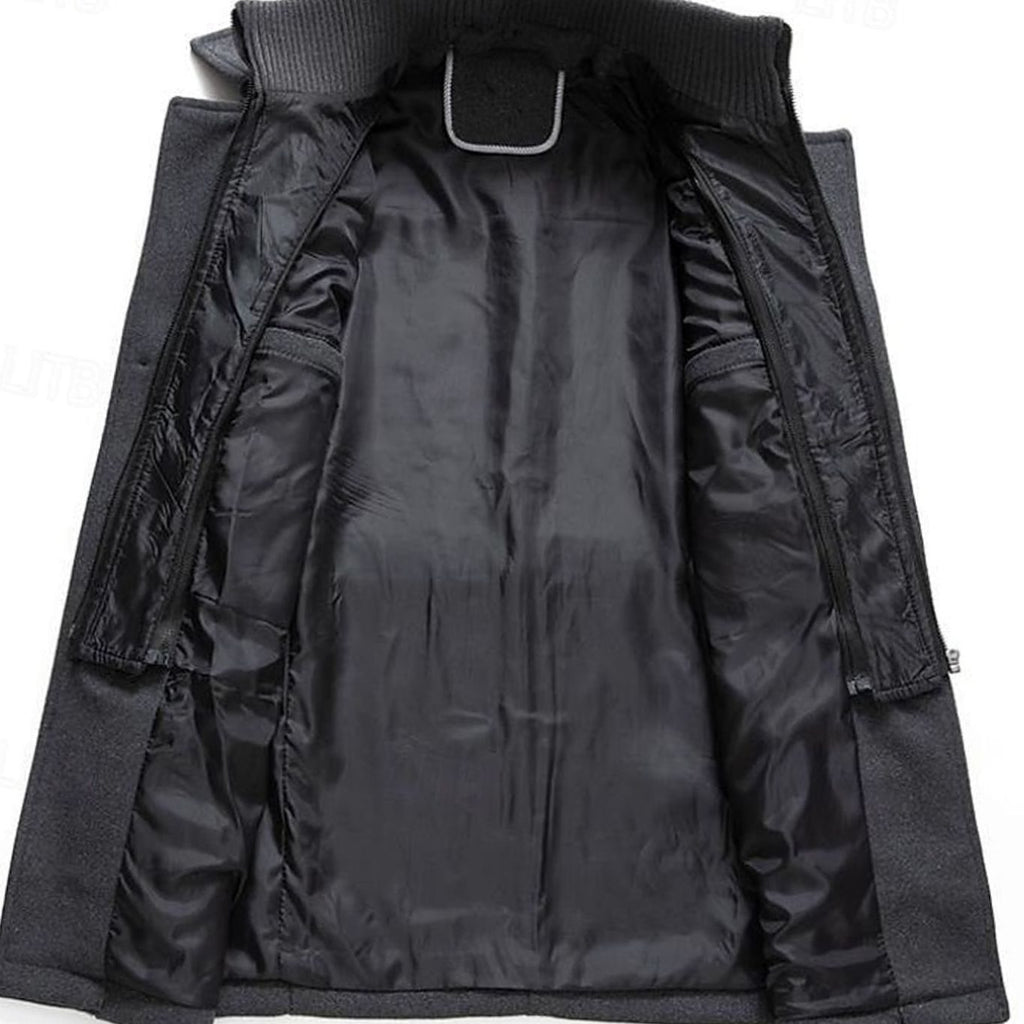 Men's Notch-Collar Double-Breasted Wool Overcoat with Side Zip