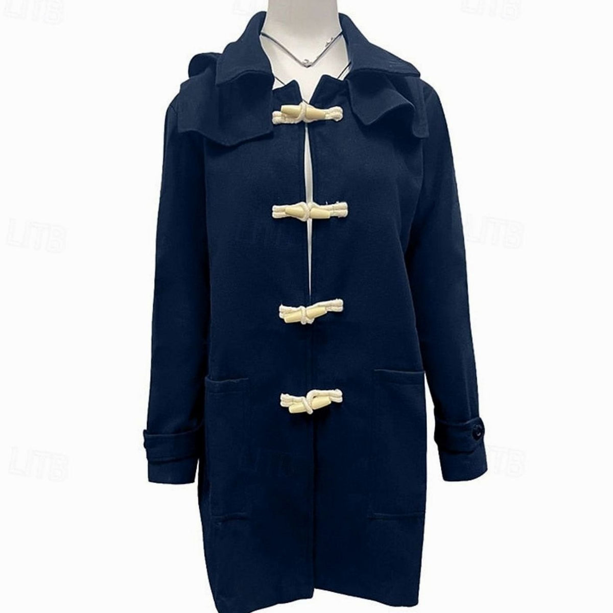 Men's Horn-Toggle Hooded Overcoat with Deep Side Pockets