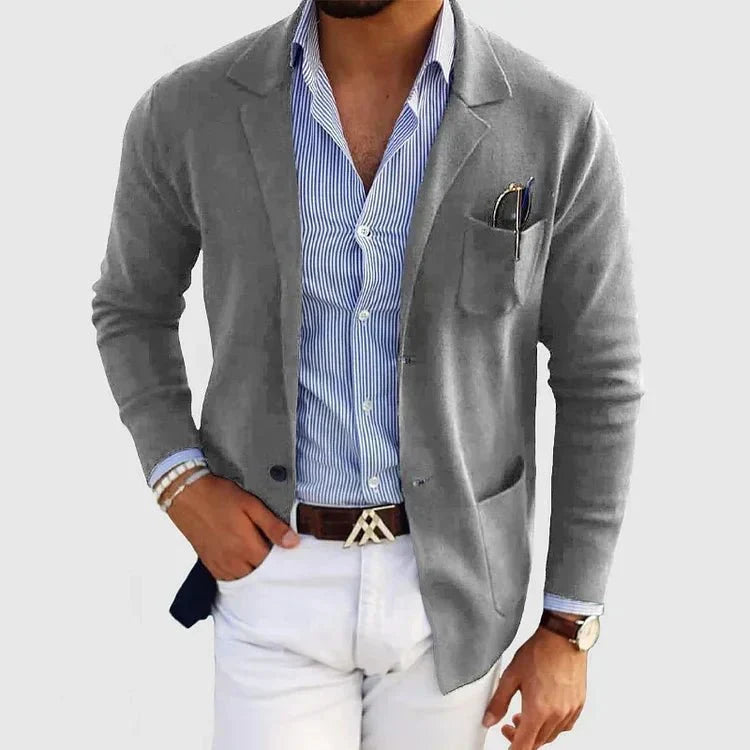 Men's Soft Knit Patch-Pocket Blazer with Notch Lapel - Gray