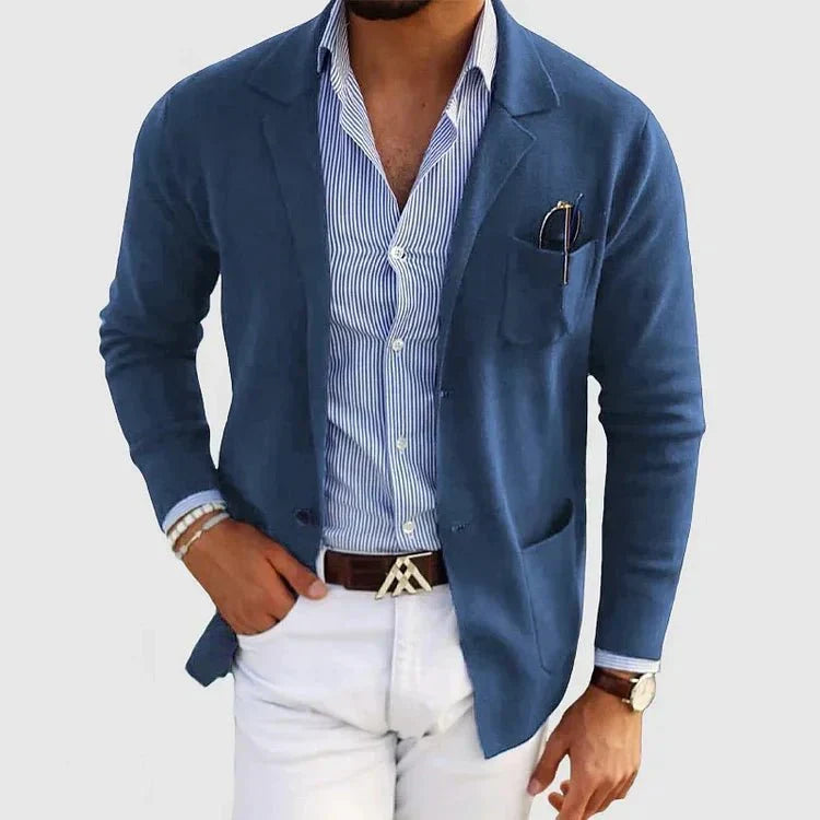 Men's Soft Knit Patch-Pocket Blazer with Notch Lapel - Royal Blue