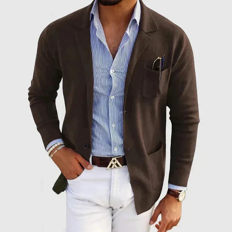 Men's Soft Knit Patch-Pocket Blazer with Notch Lapel - Brown