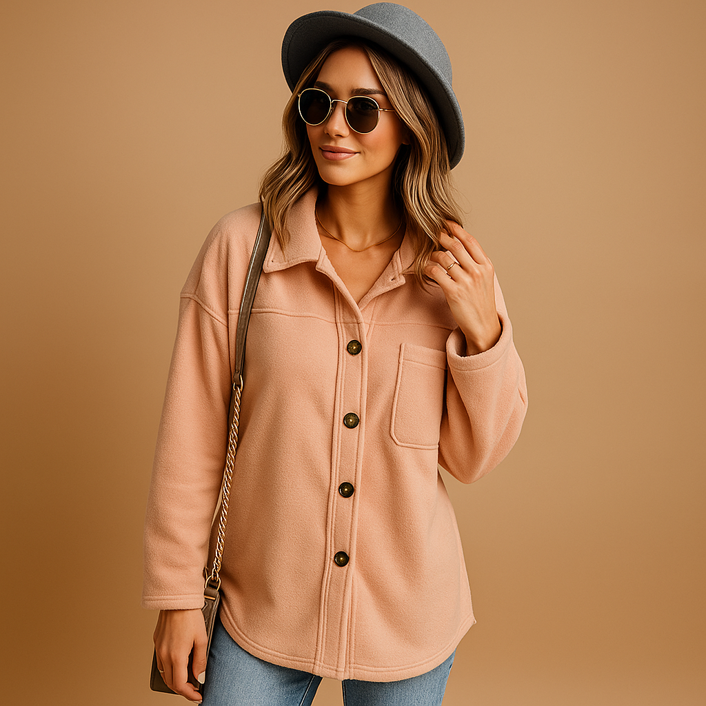 Women's Collared Fleece Shirt Jacket for Easy Layering - Pink