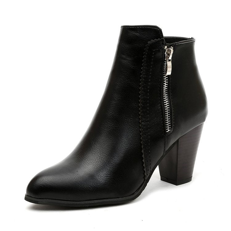 Women's Day-to-Night Block Heel Booties with Side Zipper - Black