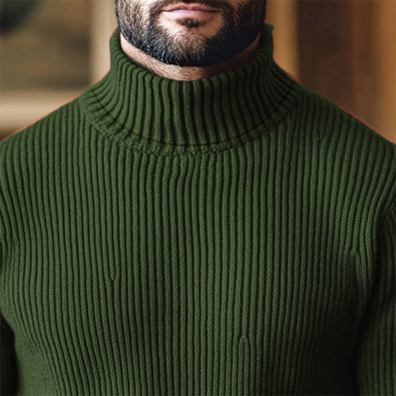 Men's Classic Rib-Knit Turtleneck Sweater with an Easy Fit