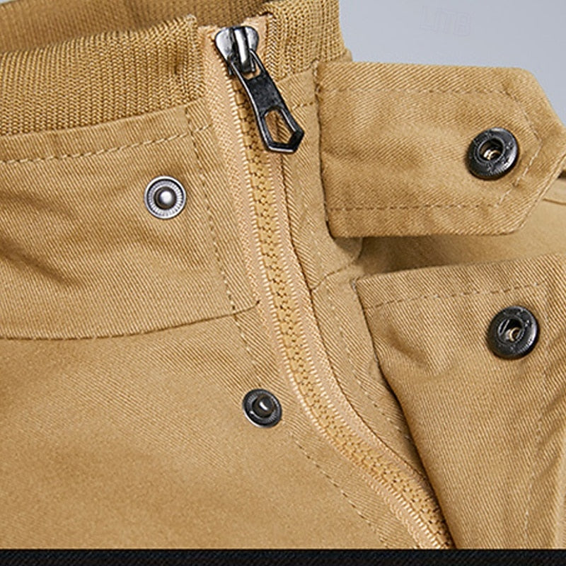 Men's Relaxed Stand-Collar Field Jacket with Multiple Pockets