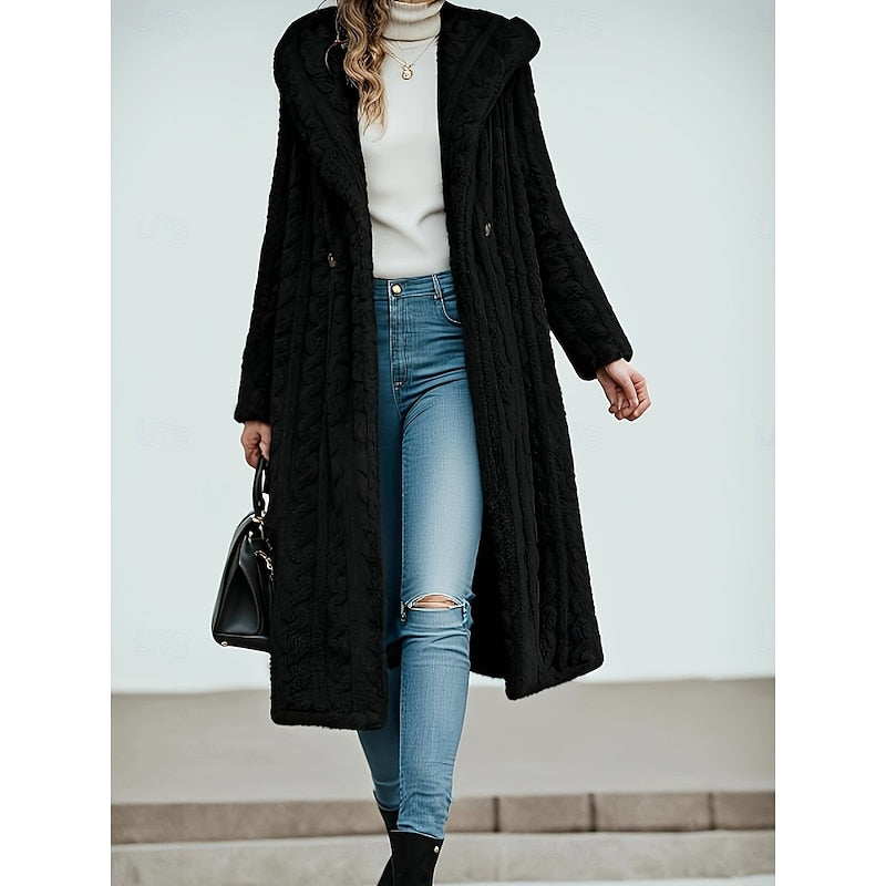 Women's Relaxed Plush Hooded Coat in a Longline Cut