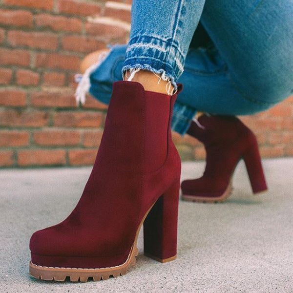 Women's Chunky Platform Chelsea Booties with Stacked Heel