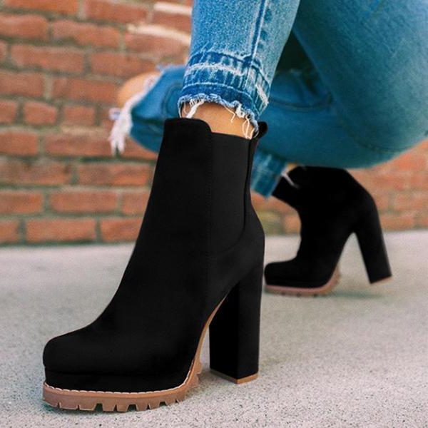 Women's Chunky Platform Chelsea Booties with Stacked Heel