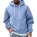 Men's Roomy Oversized Hoodie with Contrast Drawstring Hood - Light Blue