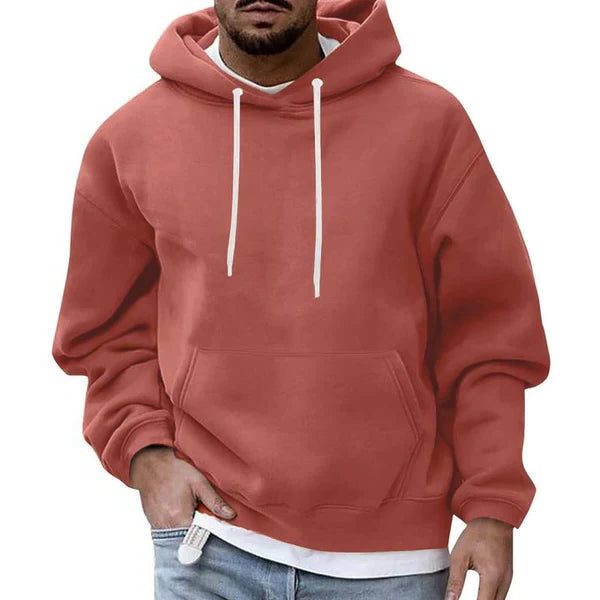 Men's Roomy Oversized Hoodie with Contrast Drawstring Hood - Orange