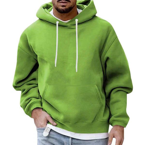 Men's Roomy Oversized Hoodie with Contrast Drawstring Hood - Light Green