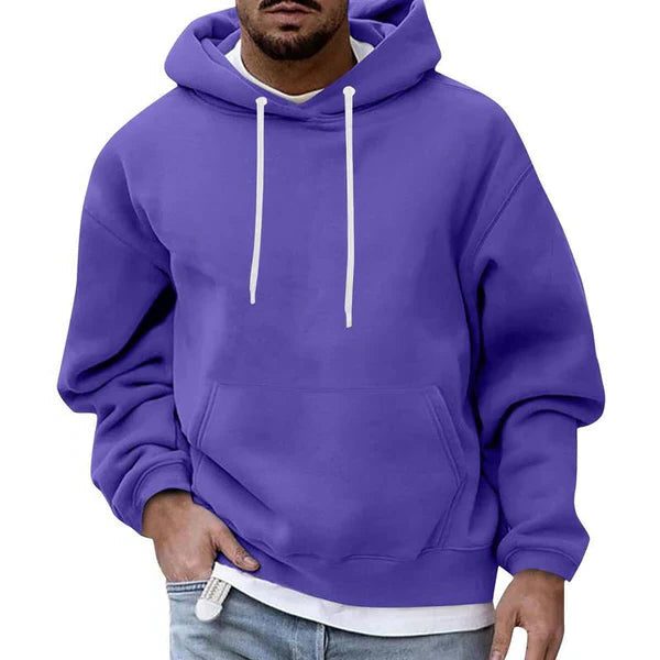 Men's Roomy Oversized Hoodie with Contrast Drawstring Hood - Purple