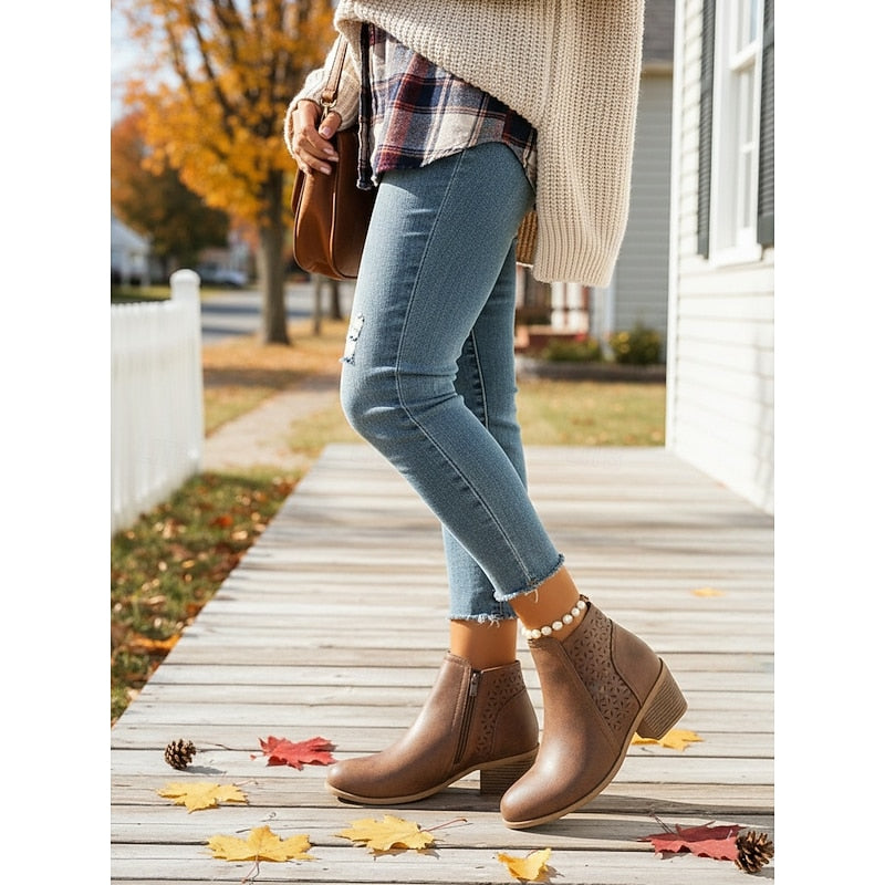 Women's Cutout Block Heel Booties for Work and Weekend