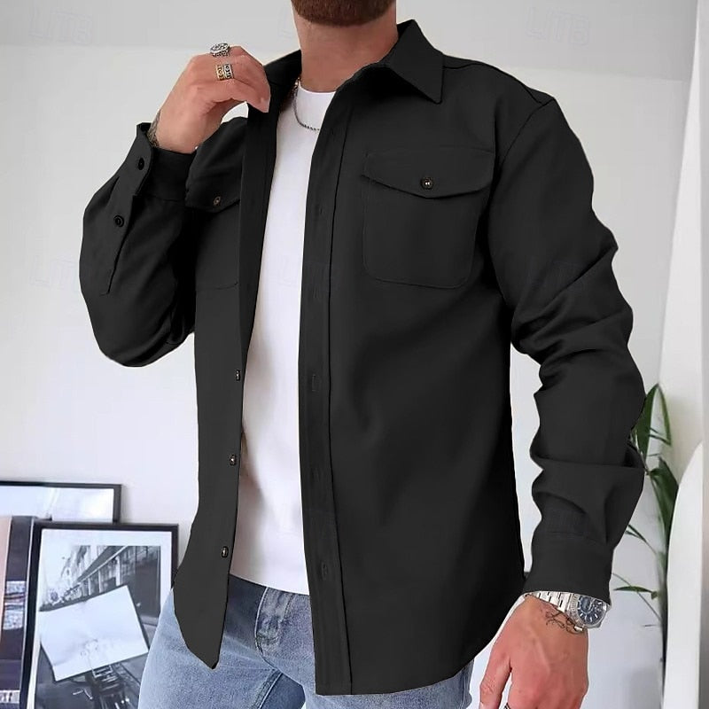 Men's Everyday Utility Shirt Jacket with Twin Chest Pockets - Black