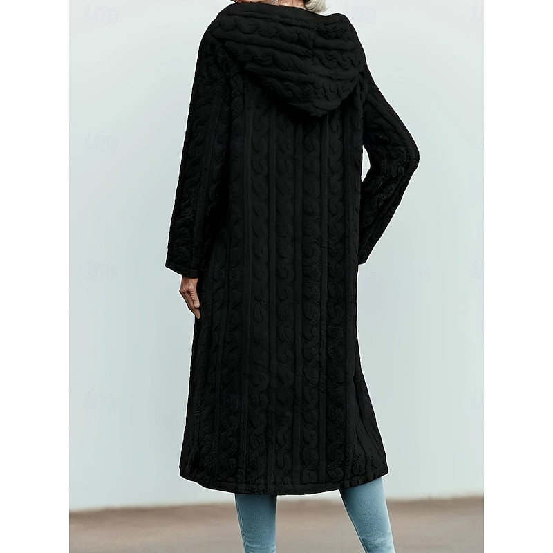 Women's Relaxed Plush Hooded Coat in a Longline Cut