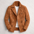 Men's Hip-Length Double-Breasted Jacket in a Matte Suede-Look Finish - Brown