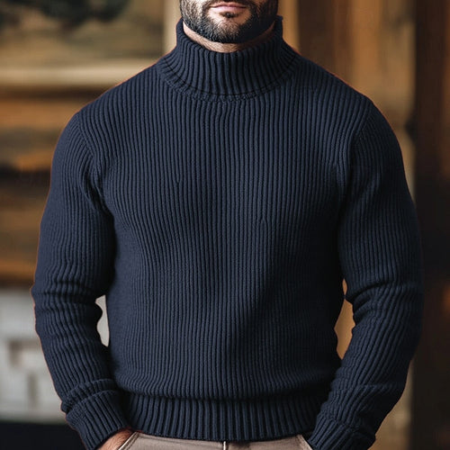 Men's Classic Rib-Knit Turtleneck Sweater with an Easy Fit - Navy Blue