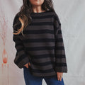 Women's Textured Stripe Oversized Sweater for Easy Layering - Black