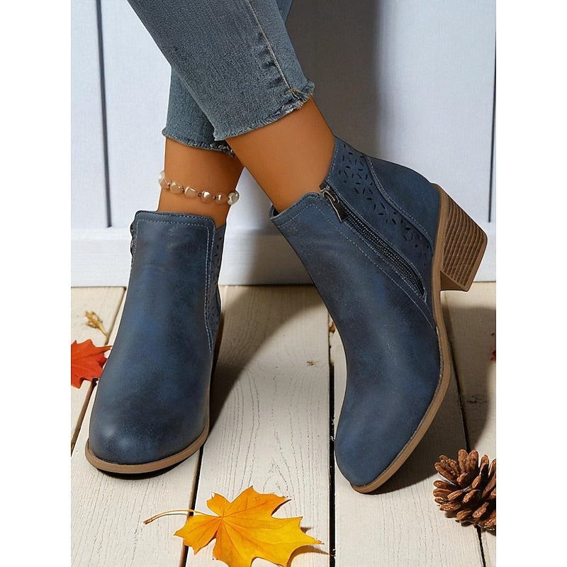 Women's Cutout Block Heel Booties for Work and Weekend