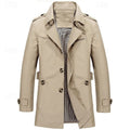 Men's Three-Season Trench Coat with Button Front and Lapel Collar - Beige