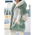 Women's Hooded Plush Zip Jacket with Hand-Warmer Pockets - Green
