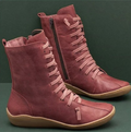 Women's Hand-Made Non-Slip Booties with Breathable Fabric Lining - Red