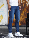 Men's Clean-Finish Slim Denim Jeans with Tapered Leg - Dark Blue
