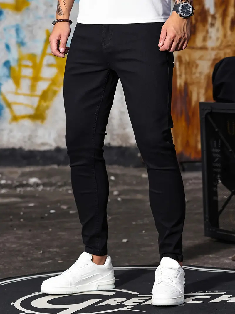 Men's Clean-Finish Slim Denim Jeans with Tapered Leg - Black