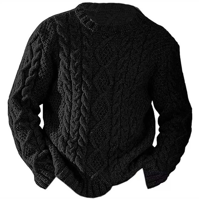 Men's Timeless Cable-Knit Crewneck Sweater - Black