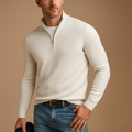 Men's Raised-Collar Quarter-Zip Sweater in Smooth Knit - White