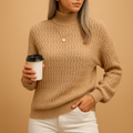 Women's Breathable Textured-Knit Turtleneck Sweater - Light Brown
