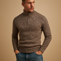 Men's Breathable Quarter-Zip Pullover with Ribbed Stand Collar - Taupe